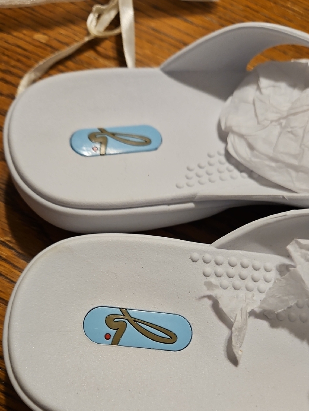 White Flip Flop Sandals with Pink Flamingo Accent - Picture 4 of 4
